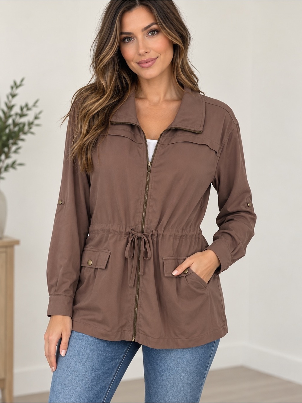 Women’s Chocolate Brown Drawstring lightweight Jacket